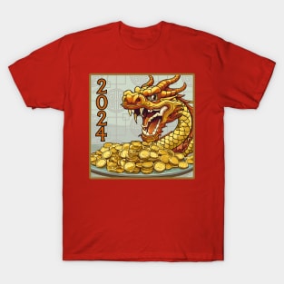 Happy Chinese New Year of the Dragon and Pile of Gold Coins for 2024 T-Shirt